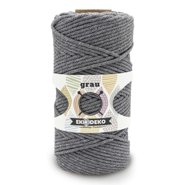 Makramee Garn 100m Grau – Weiches Baumwollgarn für DIY & Deko