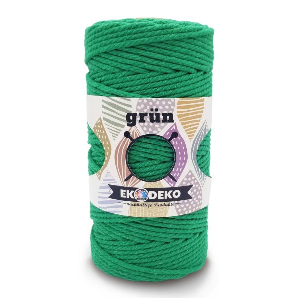 Makramee Garn 3mmx100m Grün – Weiches Baumwollgarn für DIY & Deko