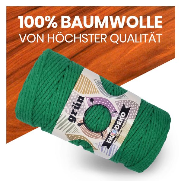 Makramee Garn 3mmx100m Grün – Weiches Baumwollgarn für DIY & Deko – Bild 2