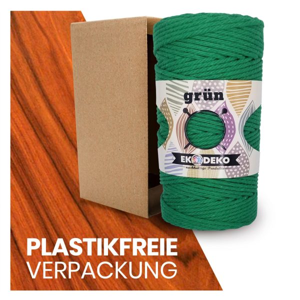 Makramee Garn 3mmx100m Grün – Weiches Baumwollgarn für DIY & Deko – Bild 3