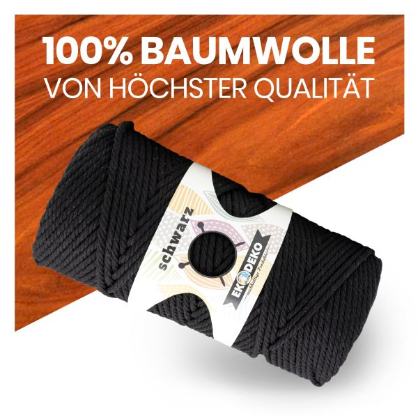 Makramee Garn 3mmx100m Schwarz – Weiches Baumwollgarn für DIY & Deko – Bild 2