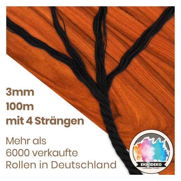 Makramee Garn 3mmx100m Schwarz – Weiches Baumwollgarn für DIY & Deko – Bild 5