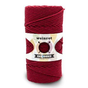 Makramee Garn 3mmx100m Weinrot – Weiches Baumwollgarn für DIY & Deko